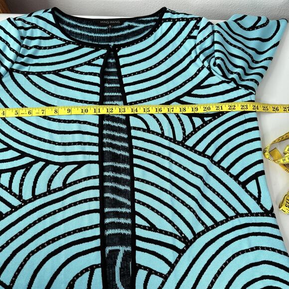 Ming Wang Sweater Womens 1X Blue Black Open Front Cardigan Knit Swirl Studded - Picture 8 of 10